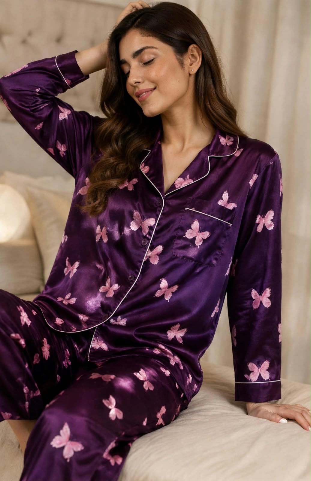 Ziva Luxe Satin Printed Night Suit