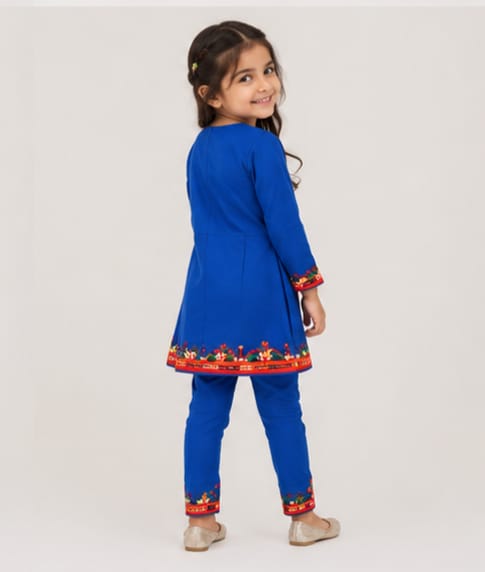 Royal Blue Embroidered Kids Suit