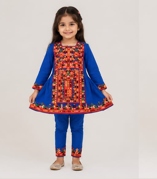 Royal Blue Embroidered Kids Suit
