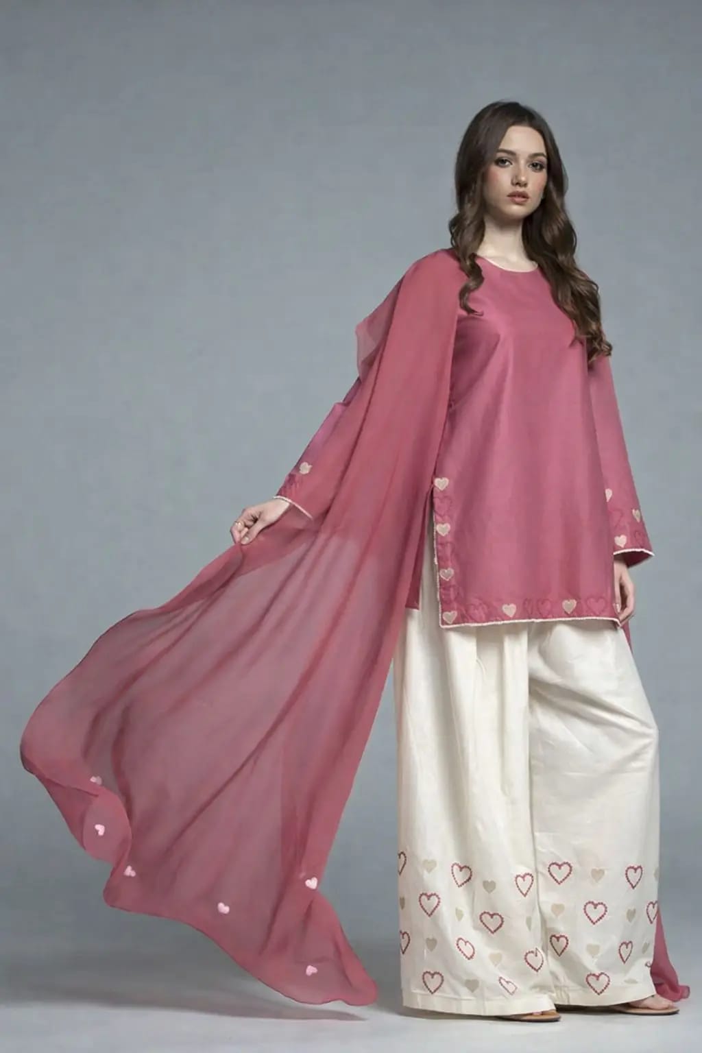 Blush Heart Embroidered 3-Piece Suit