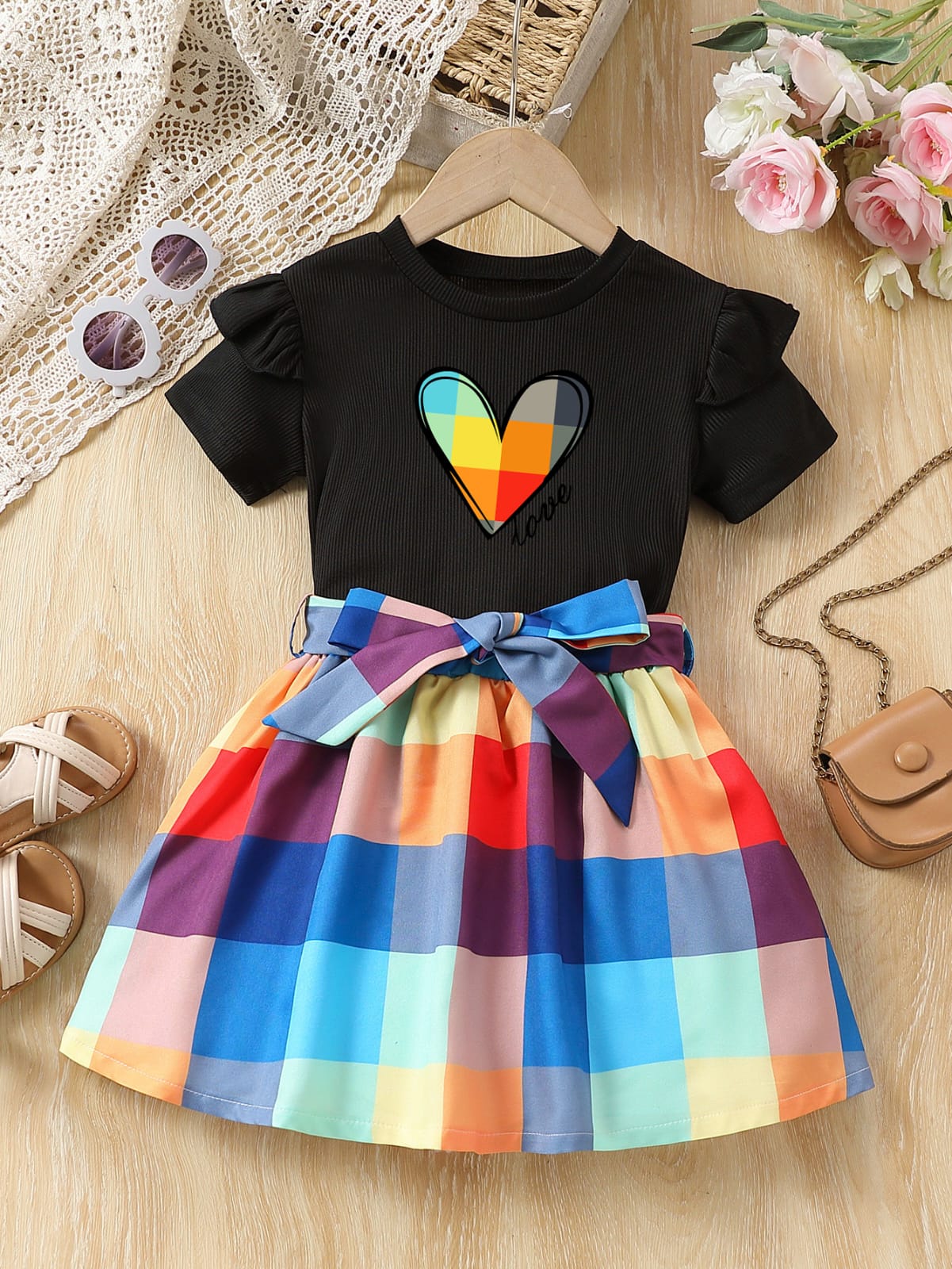 Rainbow Heart Girls Dress