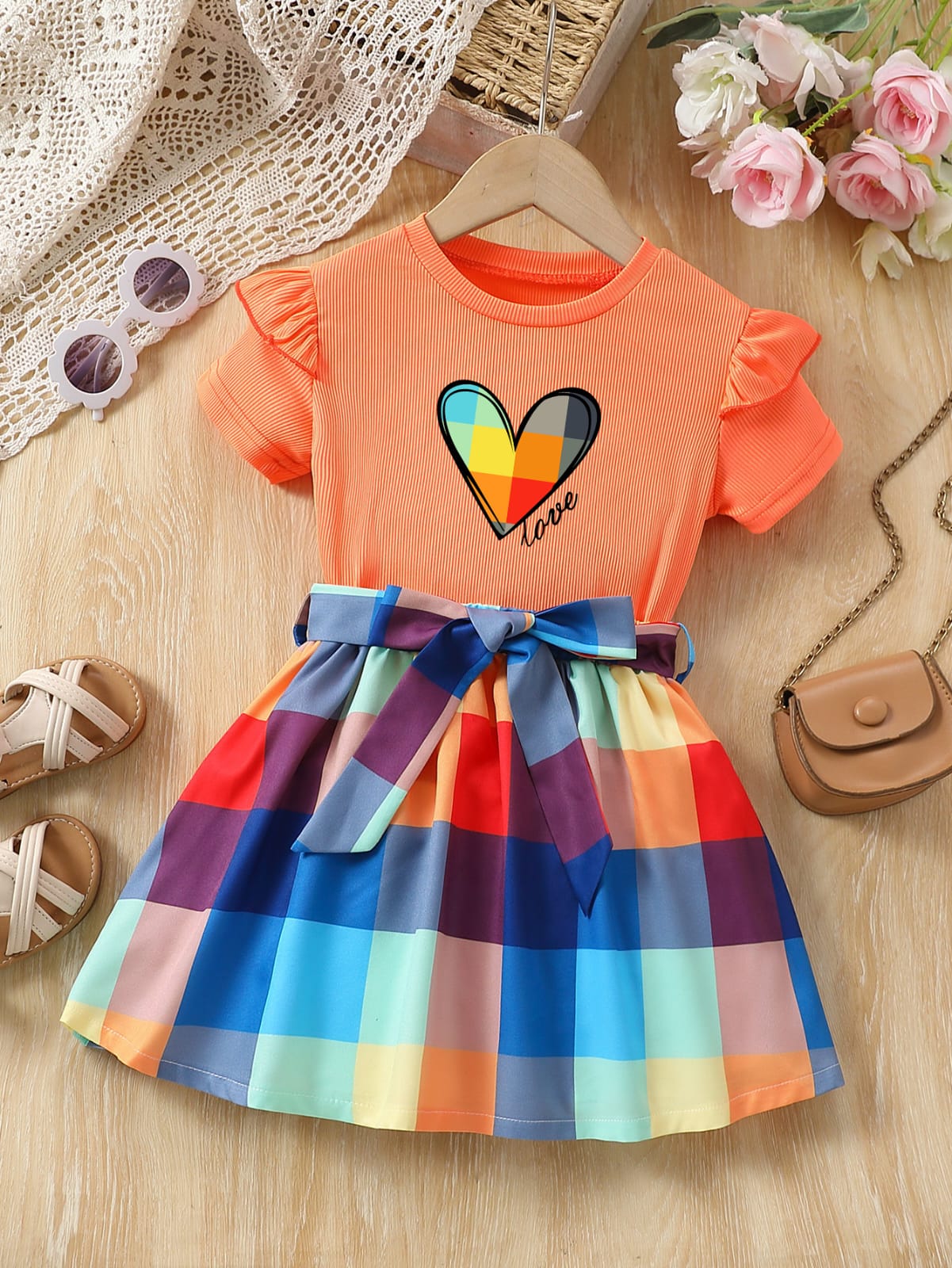 Rainbow Heart Girls Dress