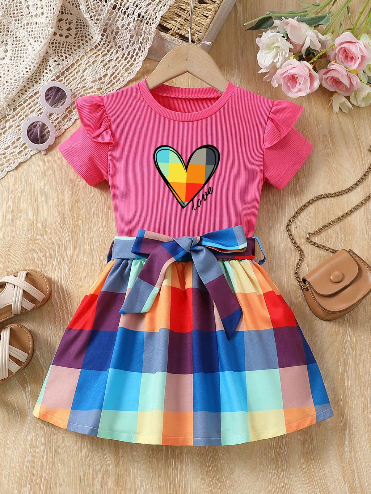 Rainbow Heart Girls Dress