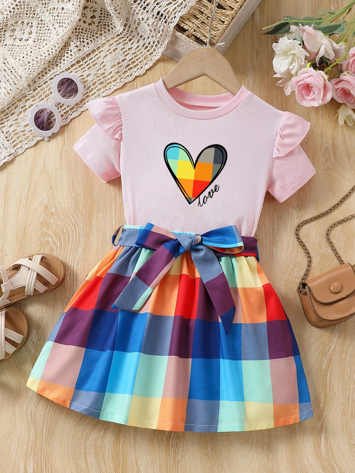 Rainbow Heart Girls Dress
