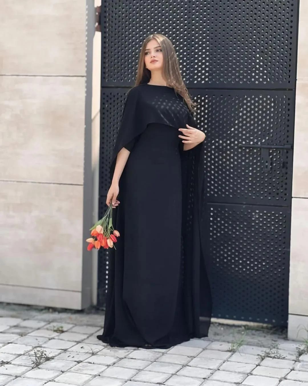 Elegant Cape Style Chiffon Maxi Dress