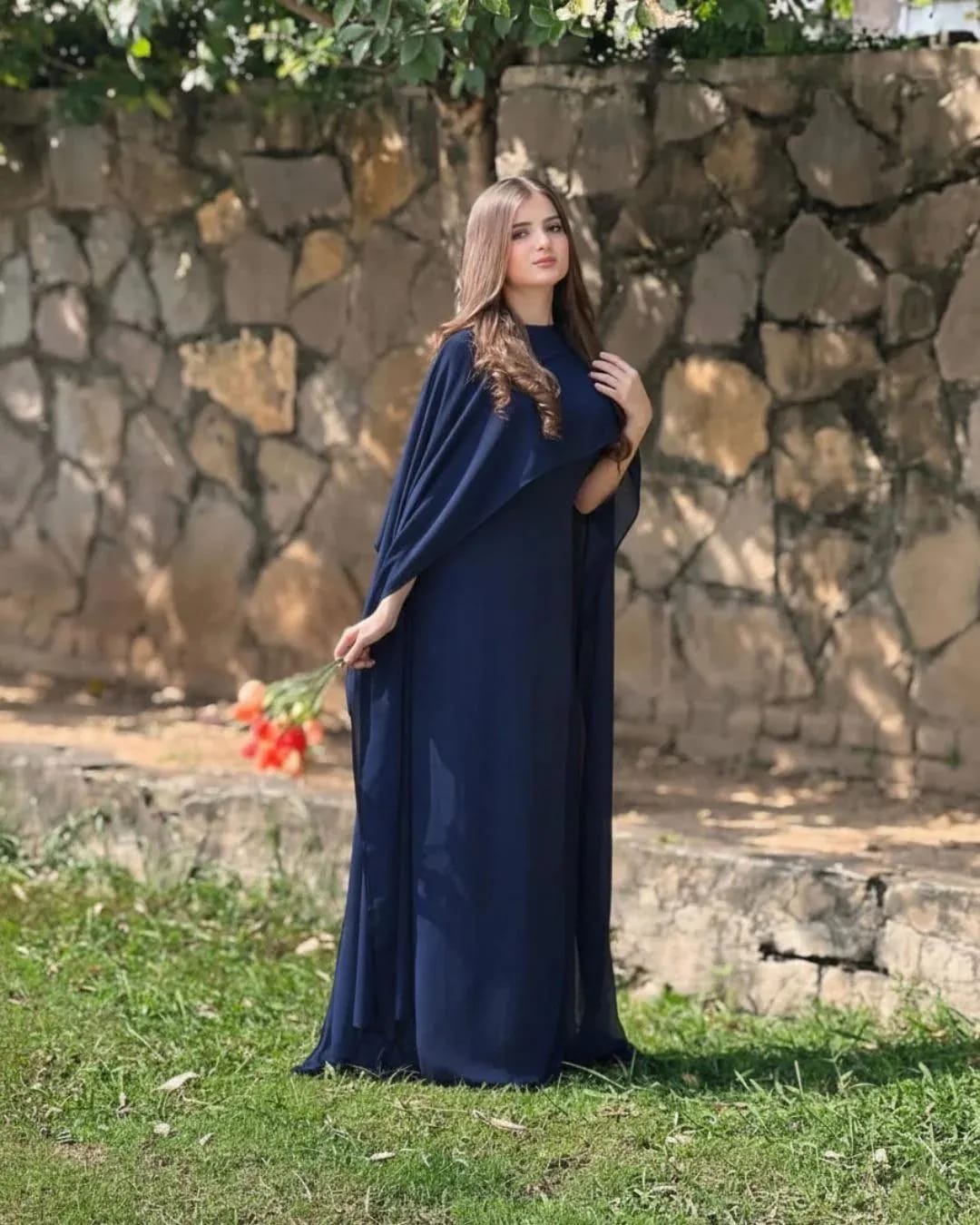 Elegant Cape Style Chiffon Maxi Dress