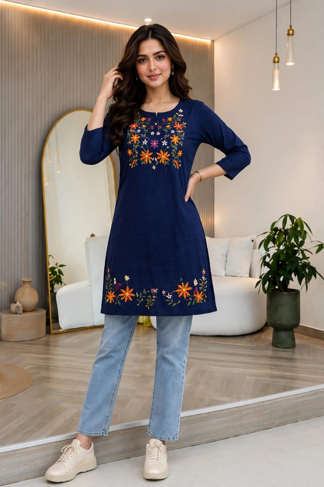 Midnight Bloom Embroidered Kurti