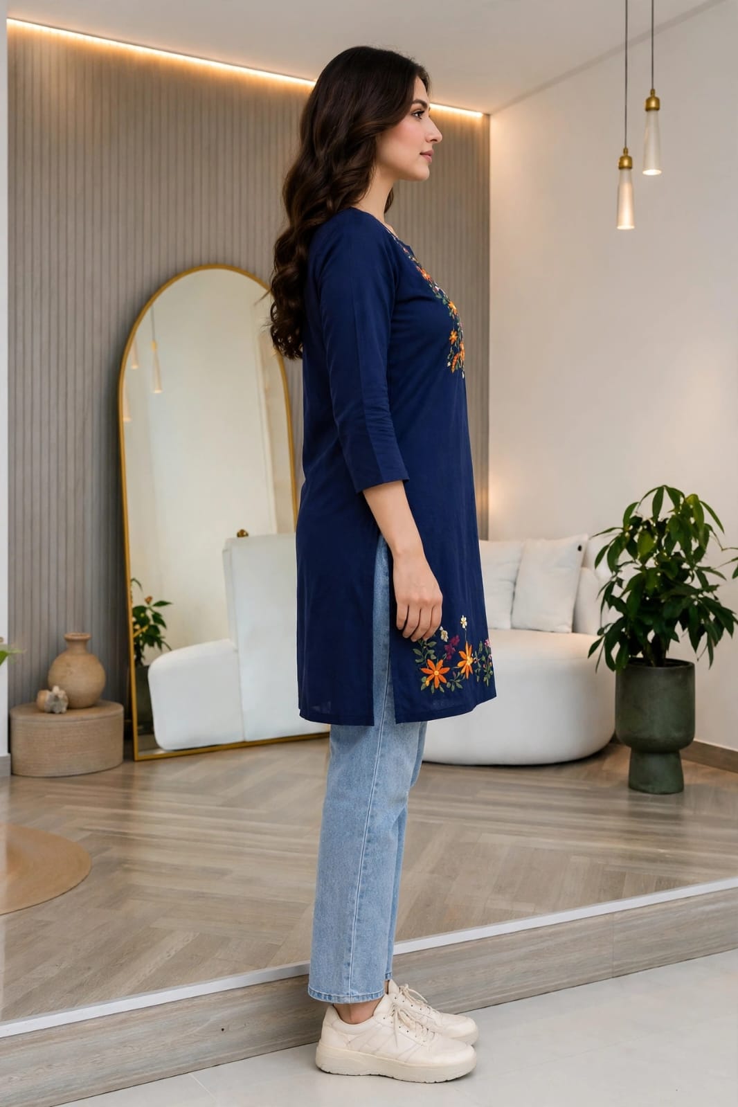 Midnight Bloom Embroidered Kurti
