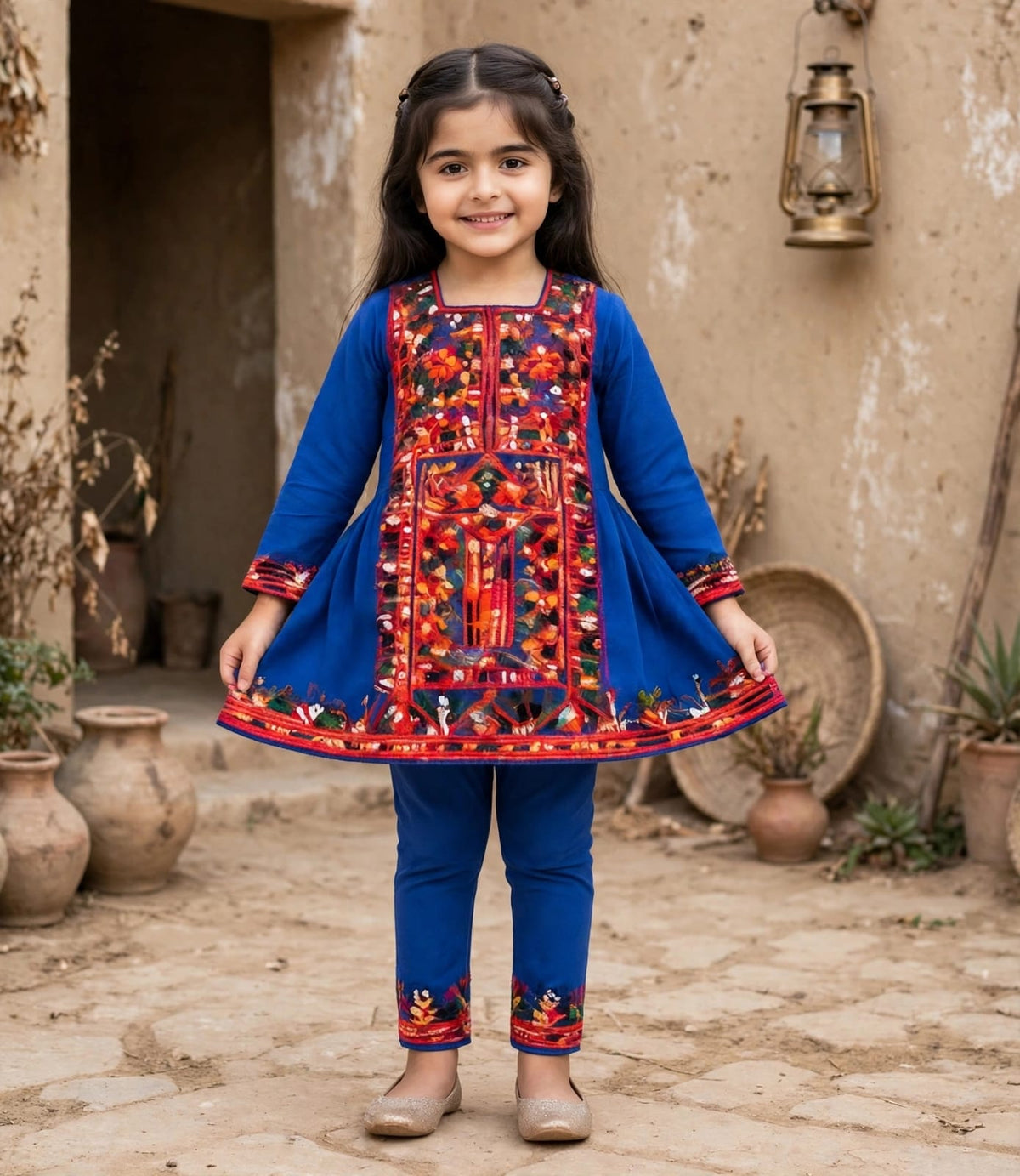 Royal Blue Embroidered Kids Suit