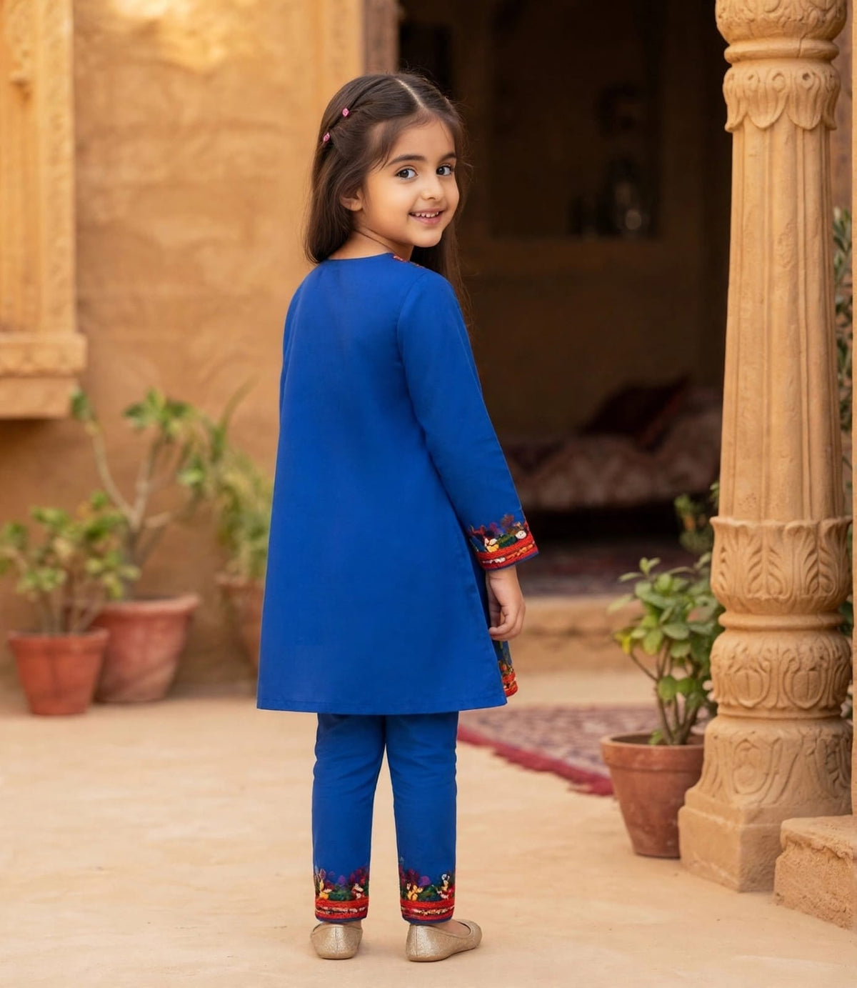 Royal Blue Embroidered Kids Suit