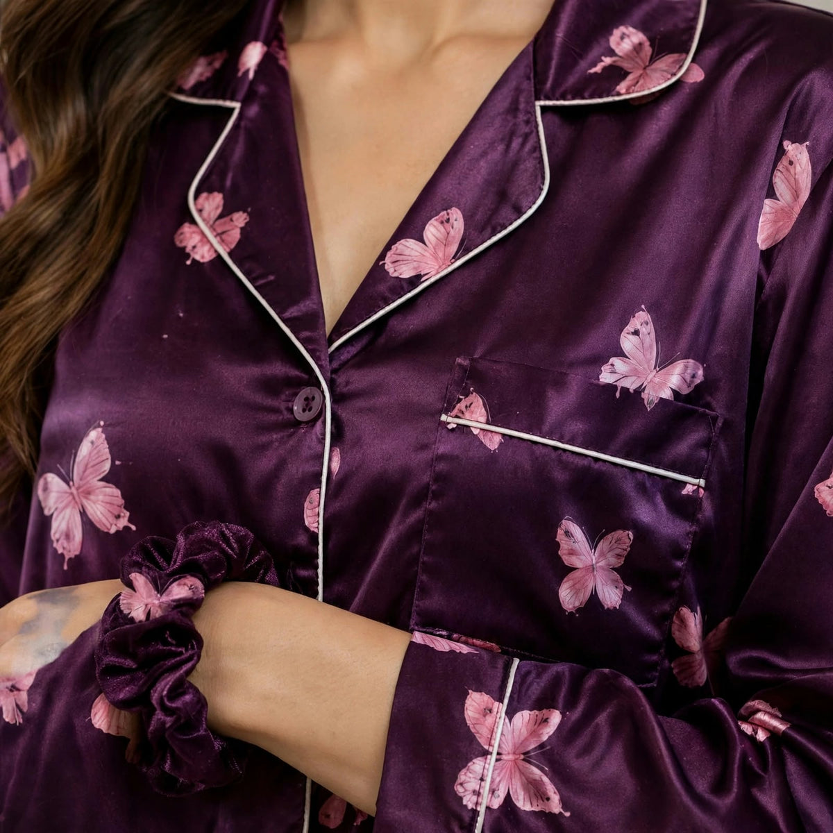 Ziva Luxe Satin Printed Night Suit