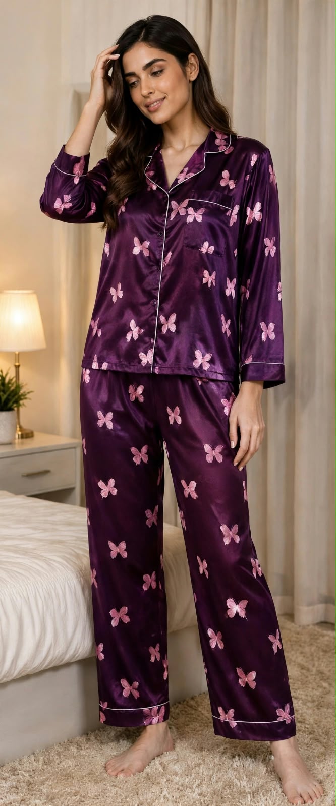 Ziva Luxe Satin Printed Night Suit