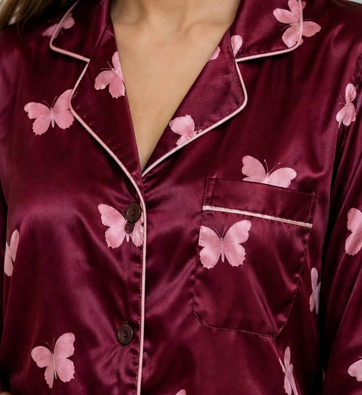Ziva Luxe Satin Printed Night Suit