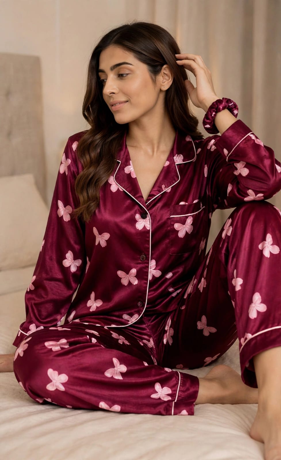 Ziva Luxe Satin Printed Night Suit