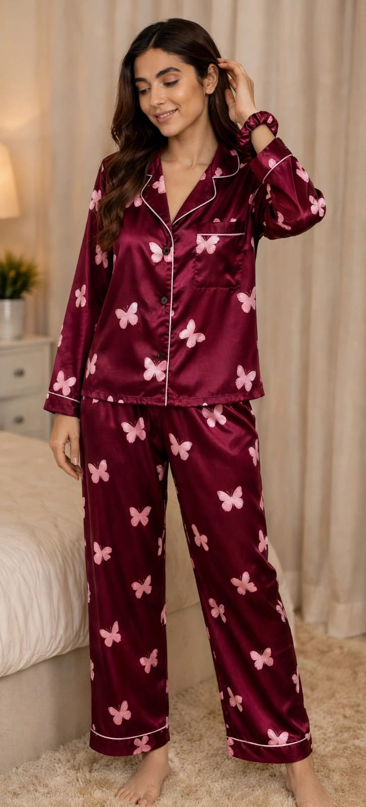 Ziva Luxe Satin Printed Night Suit