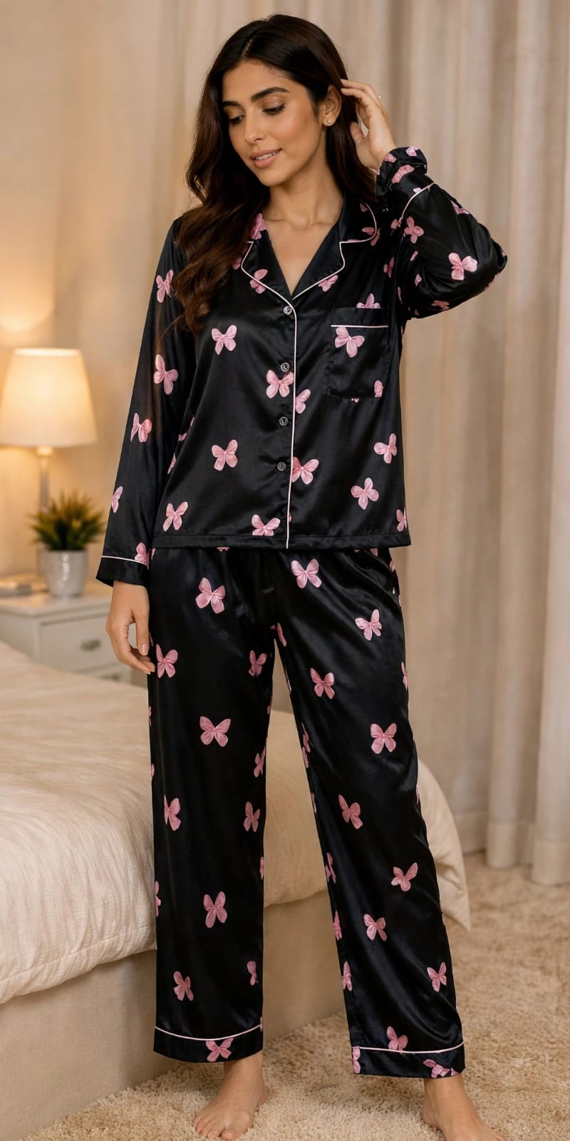 Ziva Luxe Satin Printed Night Suit