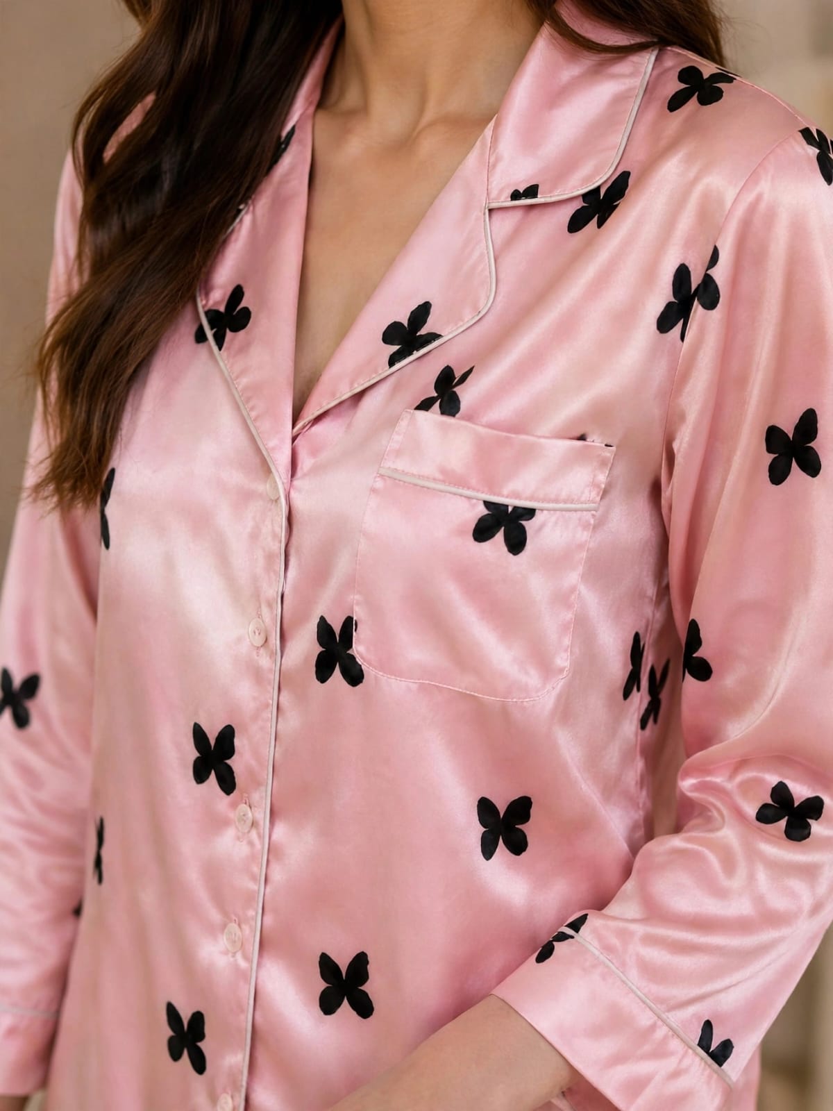 Ziva Luxe Satin Printed Night Suit