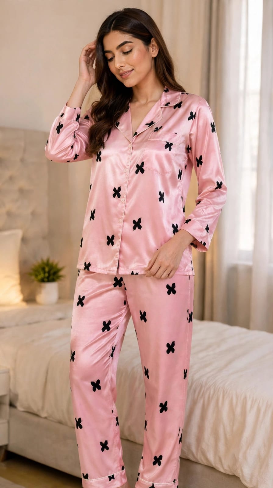 Ziva Luxe Satin Printed Night Suit