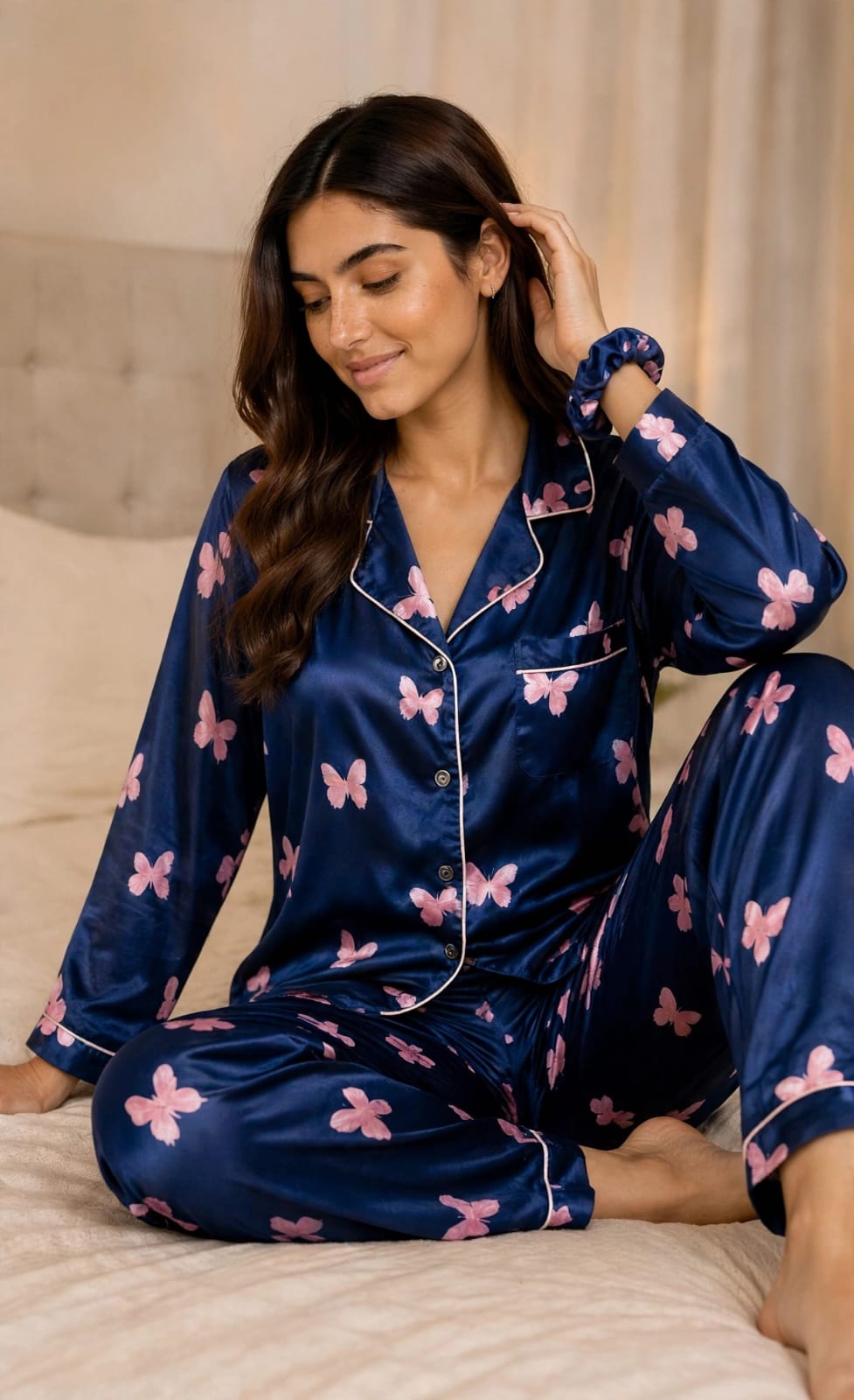 Ziva Luxe Satin Printed Night Suit